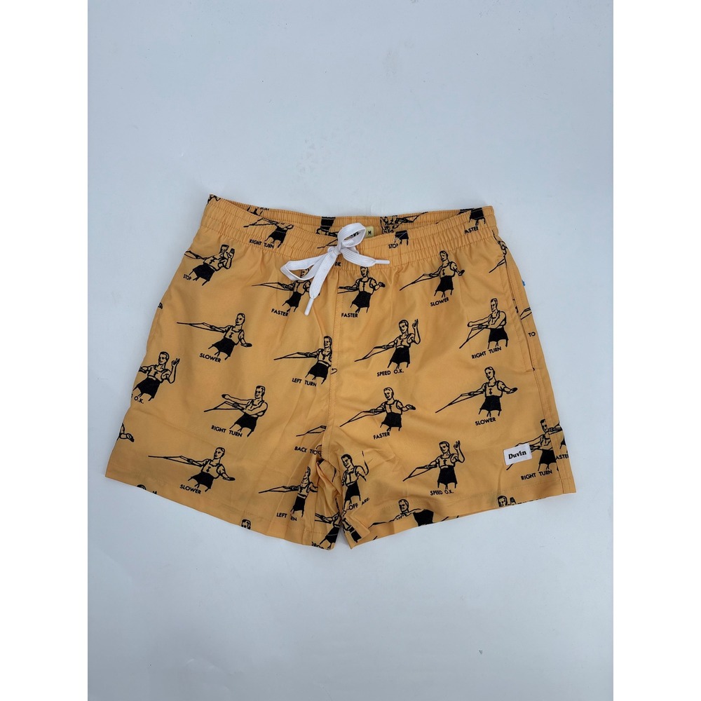 Duvin Design Co Mens Water Skiing Graphic Swim Trunks Mustard Yellow Medium